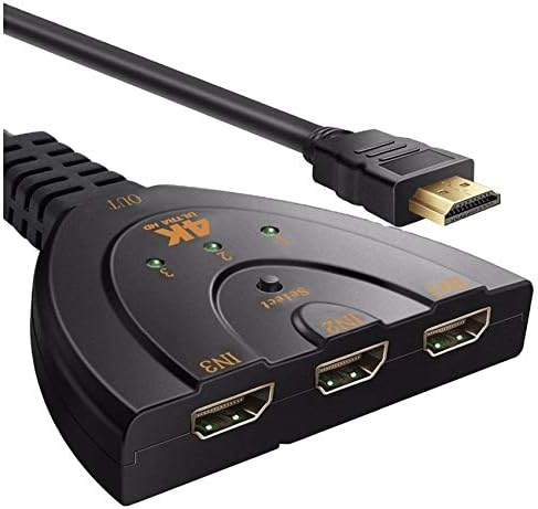 Hengju HDMI Прекинувач, 3 во 1 Надвор 3 Порти HDMI Прекинувач Со Pigtail Кабел Поддржува Целосна HD 4K 1080p HDMI Видео Плеер