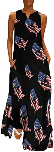 Американско Знаме За Борење Женски Фустан До Глуждот Тенок Фит Макси Фустани Без Ракави За Лето Секојдневен