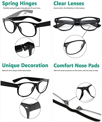Очила за читање на очите на 80 -тите за жени 5 пакувања читатели на црна рамка +1,50