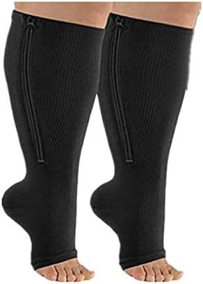 Cheeroyal 2 пакувања плус чорапи за компресија со големина со патент, високо ниво на колено 15-20 mmhg чорапи за жени мажи, отворени чорапи