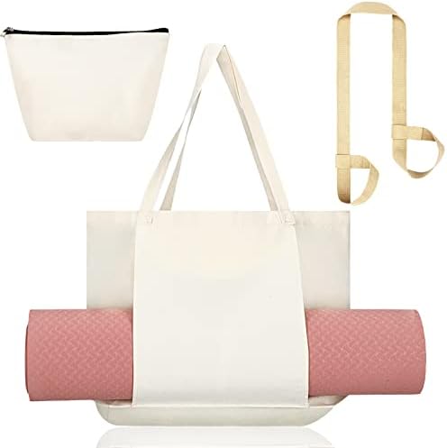 3 компјутери јога кеси поставени за жени, вклучувајќи 1 памучна јога торбички со јога мат носач џеб 1 патент торба за шминка козметичка