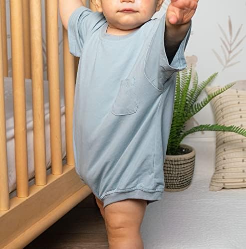 Gueuuusu бебе момче со кратки ракави меур Romper преголема цврста боја џеб маица маица, каросерија лето едно парче облека