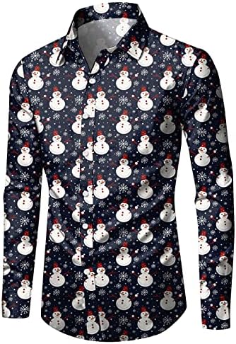 Gdjgta Mens Mase Casual Cannation Christmas Digital 3D Printing Holiday Lapel копче Долг ракав кошула за маичка машка маичка за маж