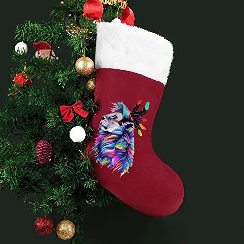 Домородни американски индиски лавови Божиќни чорапи порибување на Божиќно дрво Дедо Мраз што виси украси за празничен камин 16,5 “