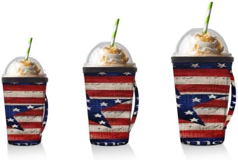 Американско знаме starвезда што може да се употреби со ладен кафеав со рачка со рачка, ракав за чаши за сода, лате, чај, пијалоци, пиво