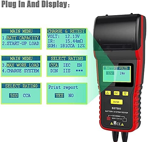 SLSFJLKJ BST500 12V & 24V Анализатор на тестер за полнење на батерии за батерии со печатач со тешки камиони за автомобили тест автоматска