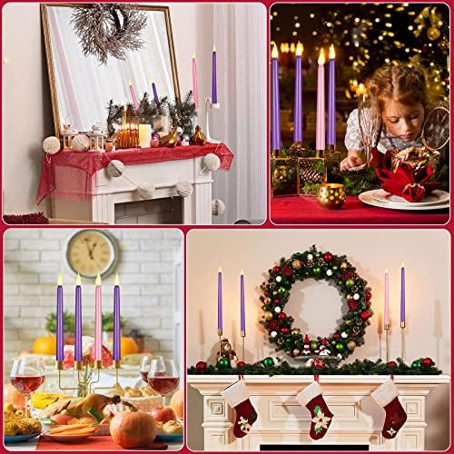 16 Парчиња Божиќен Држач ЗА Свеќи ЗА Доаѓање 10,6 инчи Без Пламен Адвент Свеќа За Чај Светлосни Свеќи Заострени Свеќи Виолетови И Розови Треперливи