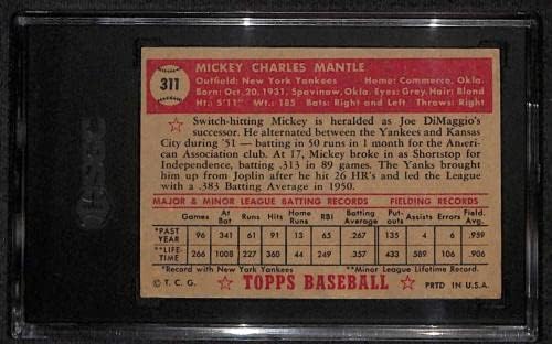 311 Мики Мантил - 1952 Топс Бејзбол Картички Оценет СГЦ А-Бејзбол Плочи Автограмирани Гроздобер Картички