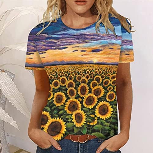 Печатење во боја, опуштено вклопни маички за жени есен лето кратки ракави со брод за вратот на вратот на врвовите на маици дами 2023 мл