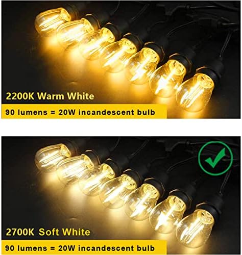 NIOSTA 15 ПАКЕТ S14 LED Замена Светилки За Надворешни Стринг Светла, 2700k Меко Бело Осветлување И E26 База, 1W LED Влакно И Јасна