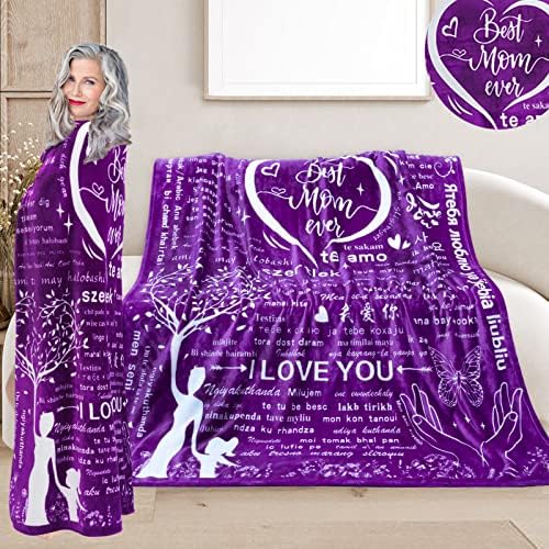 Мајки Ден Мајка Подароци, Подароци за Мајка Од Ќерка Син,100 Јазици Те Сакам Мека Руно Ќебе, Инспиративно Дрво На Животот Со Пеперутка Виолетова