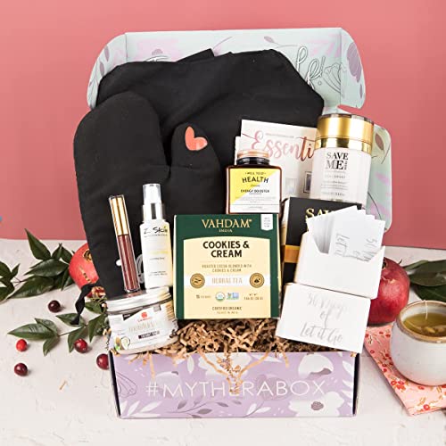 TheraBox Essentials Self Care Care - Поставен подарок за релаксација за жени со 8 производи за велнес и само -грижа - корпи за
