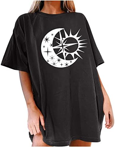 Womenените 2023 Модни врвови на Сонцето и Месечината Гроздобер маица Y2K блузи летни каузални туники кошула графички маички со екипаж