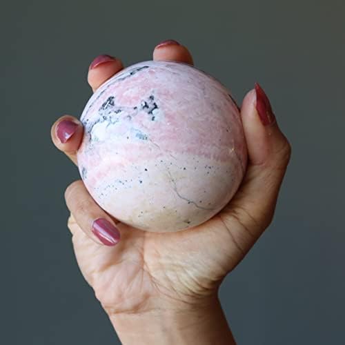 Сатенски кристали родонитска сфера дива душа розова кристална топка 2,5-2,75 инчи
