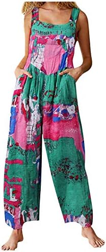 Моден Комбинезон лцепси За Жени Етнички Цветни Ремени За Печатење Ромпери Широки Долги Панталони Костим За Играње Со Џебови