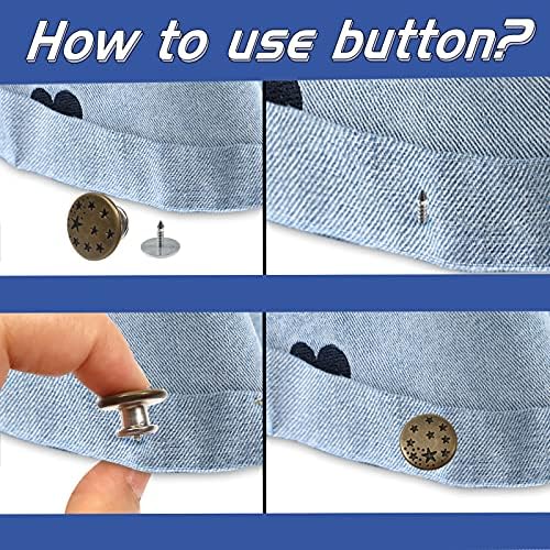 Tuuxi 12 сетови на копчето за копче за фармерки без нокти 6 стилови 17мм Jeanан Копче замена Едноставна инсталација Jeanан Копчиња за копче
