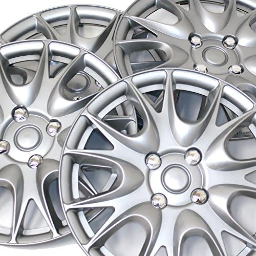 TuningPros WSC3-533S14 4PCS Постави металик 14-инчи металик сребрен хабкапс на тркалото на тркалото