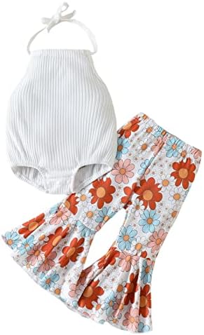 Каипиклос дете бебе девојче без ракави со ракави со ракави со цврсто ромпер сончоглед цветниот печатење на црвенило, панталони, панталони облека