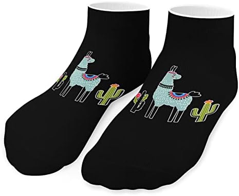 Симпатична лама со кактус 5 пара смешни трчање чорапи на глуждот атлетски чорапи без шоу, амортизирани за мажи жени
