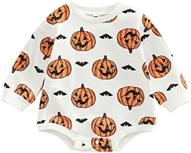 Унисекс бебе девојче момче Ноќта на вештерките Облека преголема маичка ромпер со долги ракави тиква пуловер врвна есен зимска облека