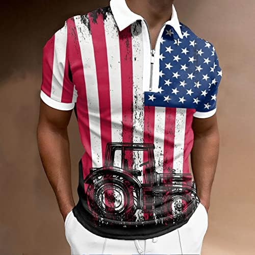 Менс САД знаме Поло кошули на 4 -ти јули Патриотски маички за летни обични 3Д отпечатоци кратки ракави гроздобер голф поло