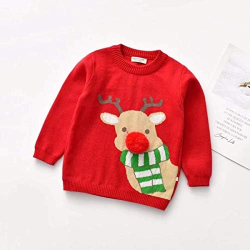 Детето бебе девојче момче Божиќен џемпер со долг ракав топла јакна пуловер џемпер со џемпер црвена Божиќна облека