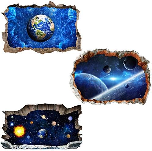 3 Парчиња Универзумски Ѕидни Налепници 3Д Галаксија Галаксија Вселена Девет Планети Прозорски Налепници Украси Мурали Ѕидна Уметност