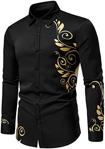Кошули за мажи со долги ракави со долги ракави, модно бронзирање на копчето за печатење, обичен официјален фустан кошула, кардиганска блуза
