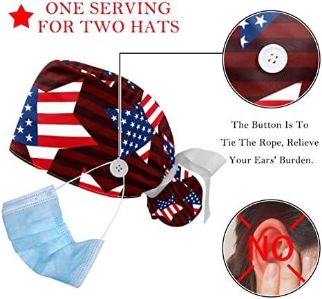 2 парчиња работно капаче со копче лента вратоврска назад во САД знаме сини црвени starsвезди шарени капачиња за торбички од коњчиња