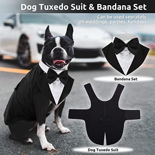 Migohi Dog Tuxedo Dog Suit и Bandana Set, Dog Formal Costume Party Suit со одвојлива јака од Bowtie за Божиќна свадба за Ноќта на вештерките,
