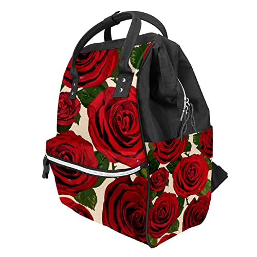 Торба За Пелени Свежо Расцутено Цвеќе Од Црвена Роза Ранец За Патувања Со Голем Капацитет