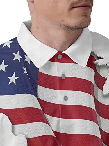 Пагимо голф кошули за мажи Поло кошула Менс смешна замав патриотска американска кошула со знаме лудо суво вклопување печатено пололо