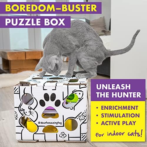 Неверојатни лизгачи на мачки - играчка за загатки со мачки за затворени мачки - кутија за загатки за третирање на мачки - интерактивен