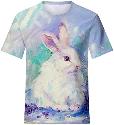 Велигденска кошула за зајаче за жени Симпатична зајак краток ракав, тркалезен врат, летен случај, природа, животно печатено празници за празници