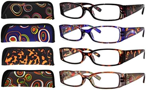 Очила 4-Спакувајте Убави Бои Пролетна Шарка Правоаголни Очила За Читање +1.75