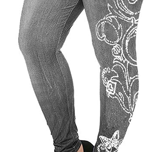 Maiyifu-Gj Jean Heaphings за жени со висока половината слаби лажни тексас јога панталони печатени панталони за контрола на стомакот