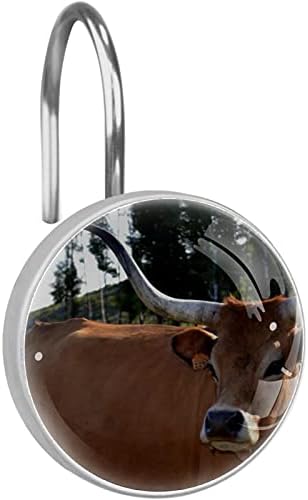 Animalивотински смешни кравји говеда шефови на куки за завеси, прстени, отпорен на 'рѓа од 12 кука