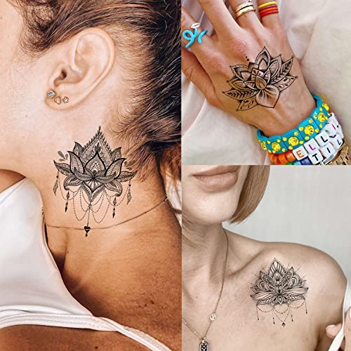 Egmbgm 15 листови секси црно лотос привремени тетоважи за жени лажен накит Индиски племенски бухемија чипка месечина цвеќиња цвеќиња