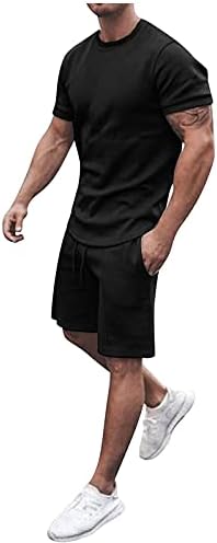 Мажи летни облеки 2 парчиња мода обична цврста тркалезна мускулна кошула и шорцеви на плажа поставени тренерки