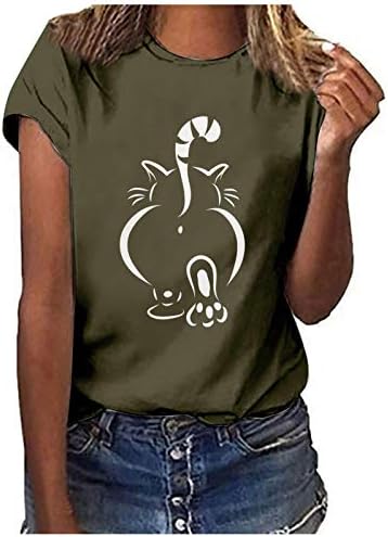 uikmnh жени мачка врвни летни блузи женски кратки ракави кошула со кошула со бујна кошула