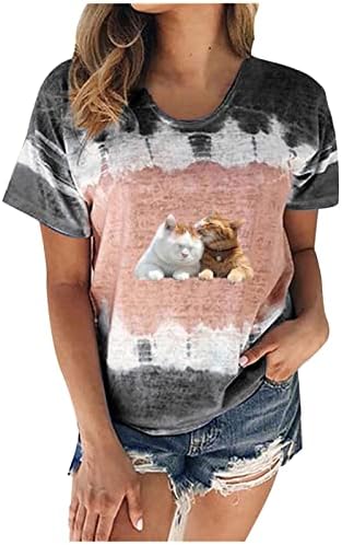 Women'sенски блок во боја на врвови лето плус големина Туника Туника слатка графичка маица лабава обична облека со трендовски блузи на