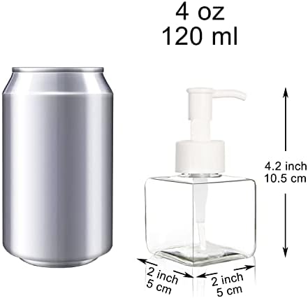 Помлад 5 пакет 4 унца шишиња со пластична пумпа, квадратни шишиња со пластична пумпа за дистрибуција на лосиони, течен сапун