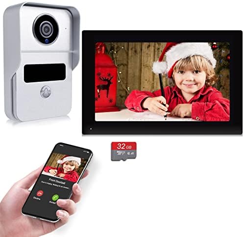 Безжичен видео -врата на вратата со монитор систем, WiFi Smart Home Video Intercom Комплети за телефонски врати, 1080p HD камера, безжичен екран