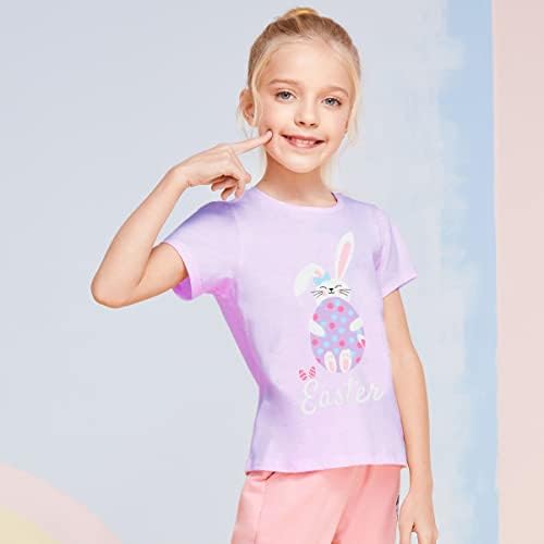 Велигденски кошули за девојки за деца, зајаче маица графички маички деца зајаци врвови јајце лов на јајцето, големина на подарок за велигденски