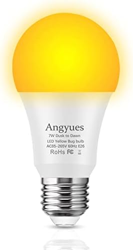 Самрак До Зори Жолта Сијалица За Бубачки На Отворено, 7w Еквивалентни 60W LED Светилки За Бубачки, Сензорска Сијалица 2000K Килибарна