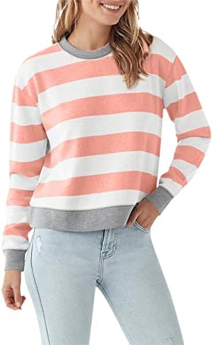Womenенски женски топла вратоврска боја шарени џемпери џемпери, обични долги ракави екипаж, пулвер маици лабави врвови џемпери