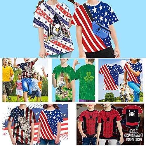 Детски Кошули 3д Графички Печатени Новини Маици Американско Знаме Патриотски Маици Секојдневни Блузи за Момчиња и Девојчиња 6-14 години