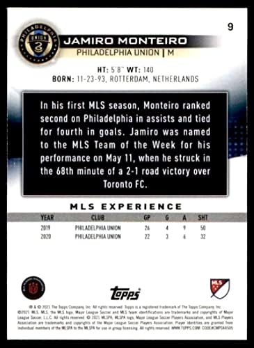 2021 Topps MLS 9 Jamiro Monteiro Philadelphia Union Soccer Futbol Trading Card