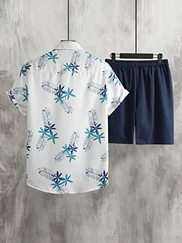 Фиокса облека со две парчиња за мажи мажи тропски кошула за печатење и шорцеви за половината за влечење без мета