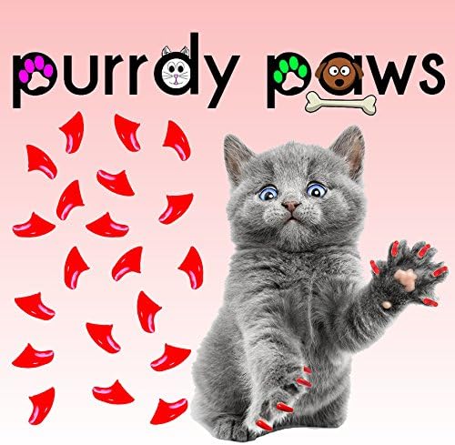 Пурди Шепи 40 Спакувајте Меки Капачиња За Нокти За Канџи За Мачки НЕОНСКИ ЦРВЕН Медиум
